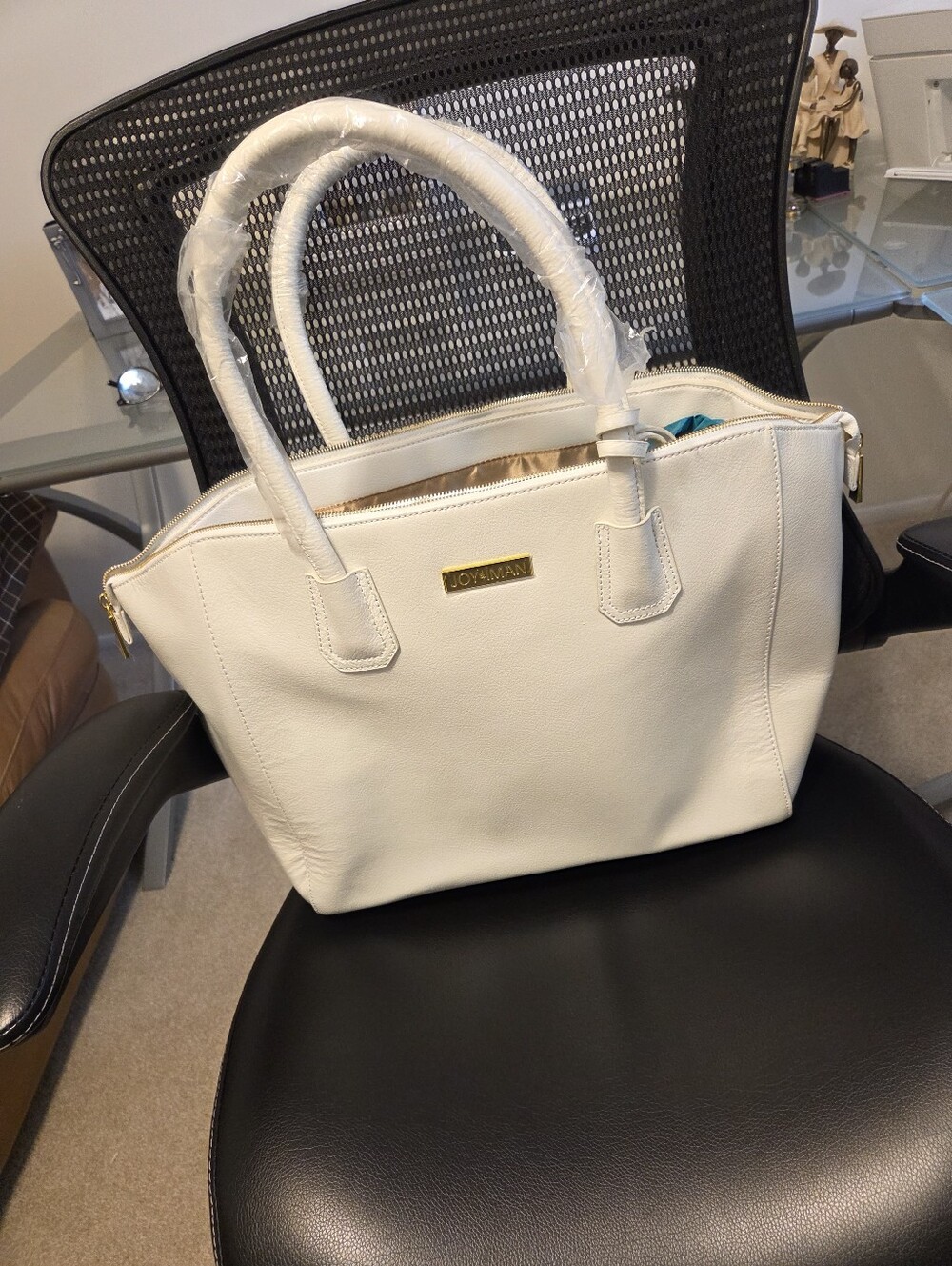 Joy & Iman White Structured Tote with Gold Hardware NWOT